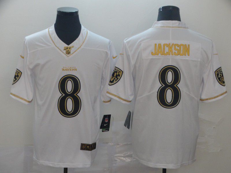 Men Baltimore Ravens #8 Jackson White Retro gold character Nike NFL Jerseys->philadelphia eagles->NFL Jersey